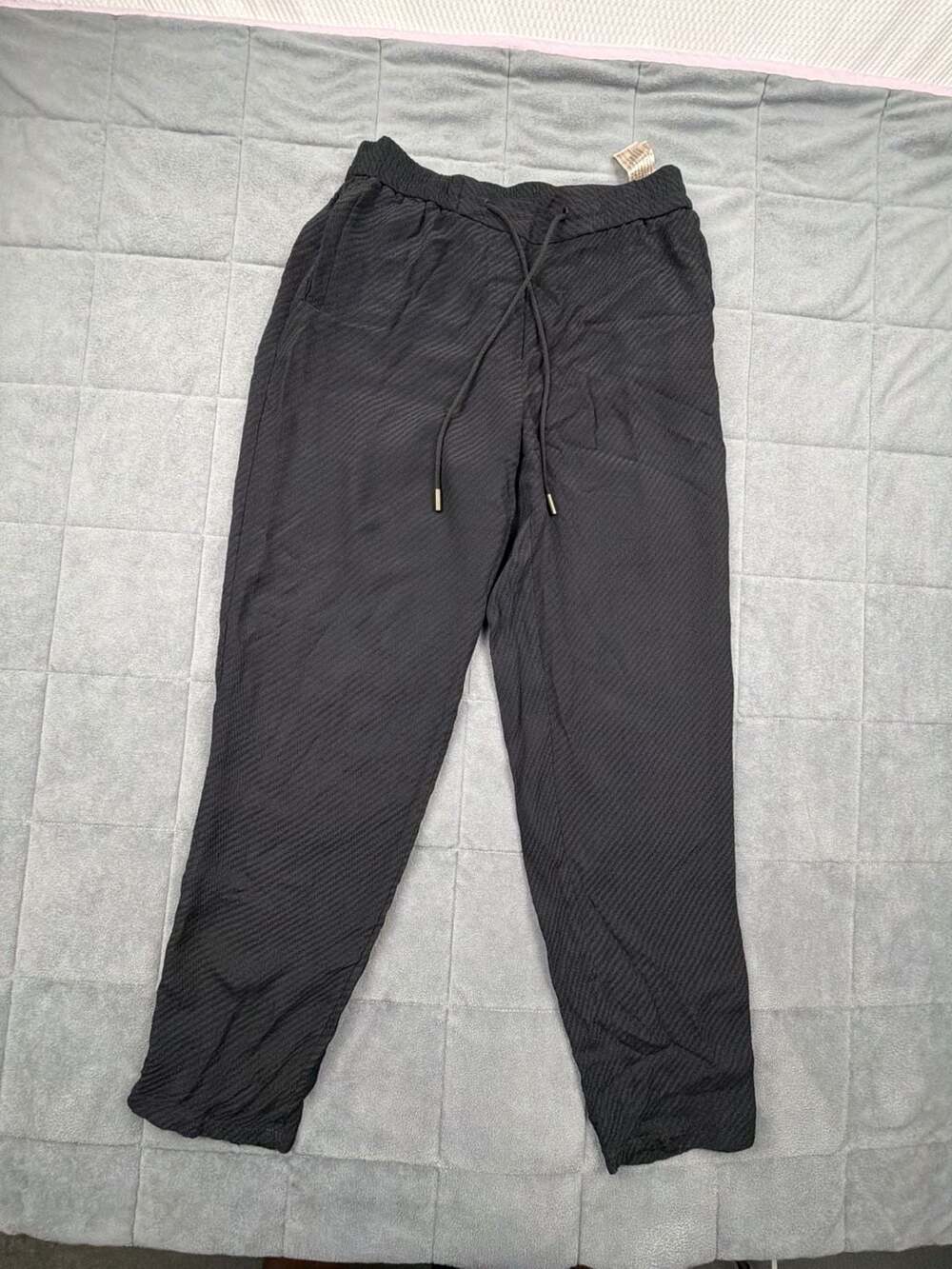 Massimo Dutti Black Textured Drawstring stretchy Trousers